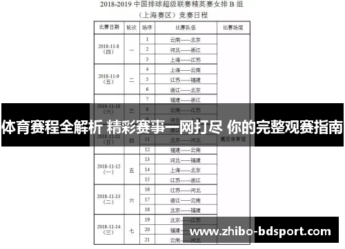 体育赛程全解析 精彩赛事一网打尽 你的完整观赛指南